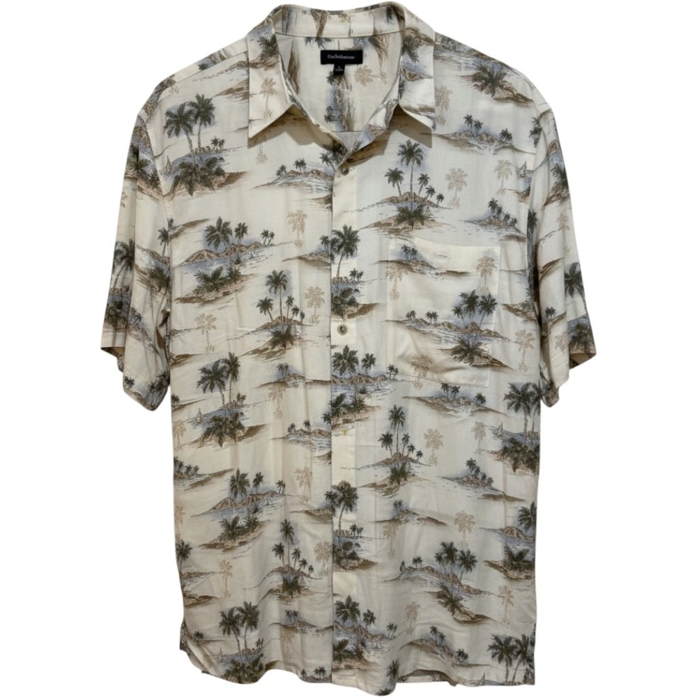 Croft & Barrow Mens Large Short Sleeve Rayon Tropical Palm Tree Island Shirt